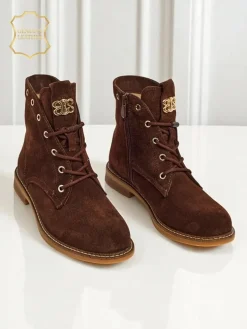 Botki damskie Aurelia Romano z naturalnego zamszu – brązowe, z futerkiem