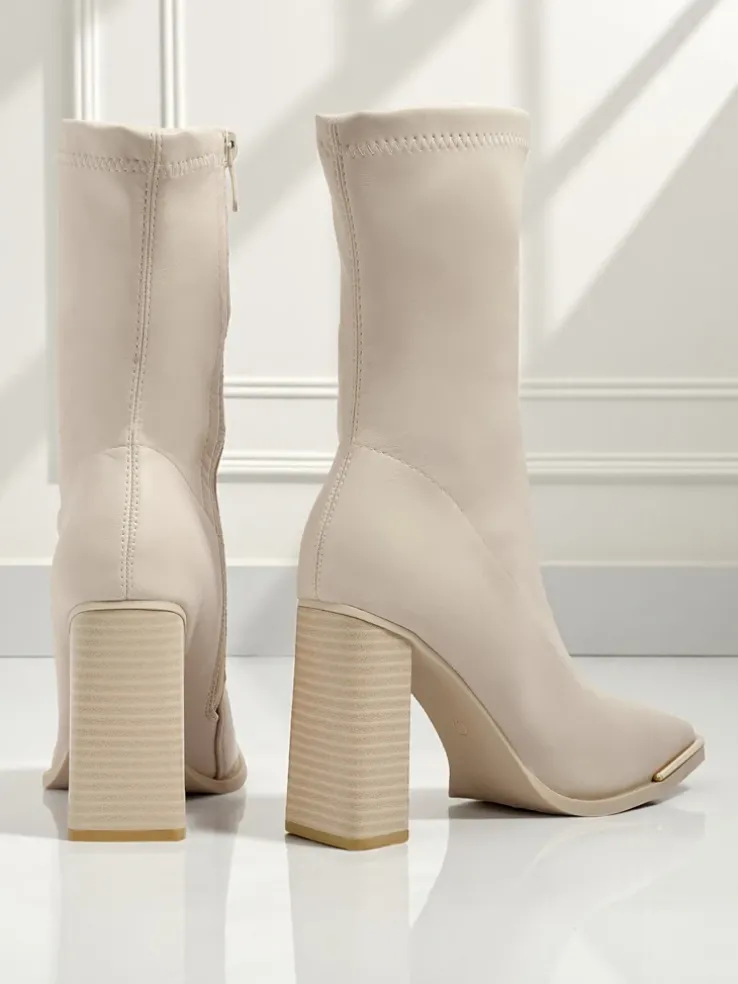 Botki damskie eko skórzane na słupku Morvella