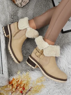 Botki damskie eko skórzane z kożuszkiem Kavira