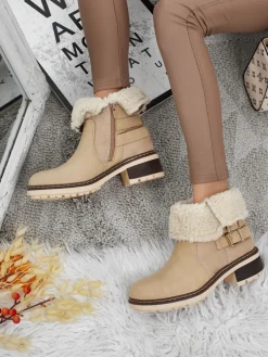 Botki damskie eko skórzane z kożuszkiem Kavira