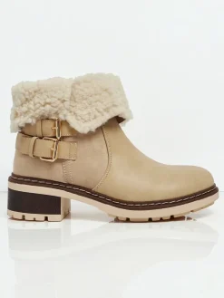 Botki damskie eko skórzane z kożuszkiem Kavira