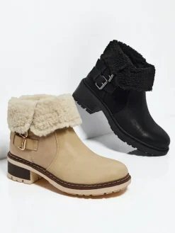 Botki damskie eko skórzane z kożuszkiem Kavira