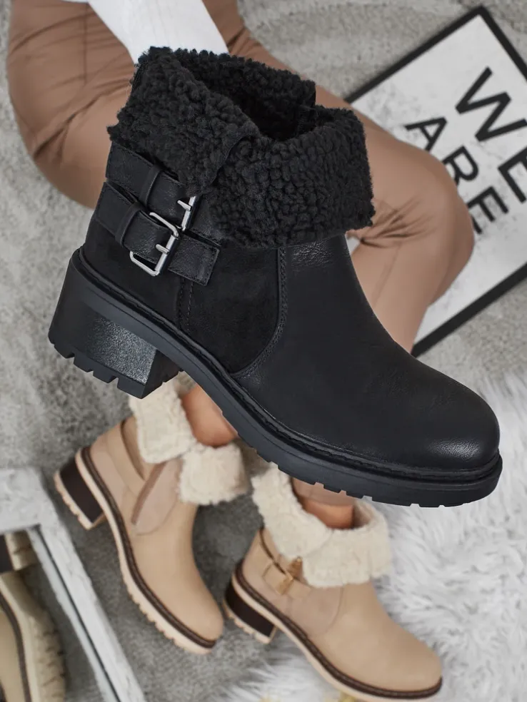 Botki damskie eko skórzane z kożuszkiem Kavira