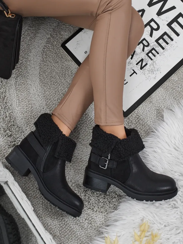 Botki damskie eko skórzane z kożuszkiem Kavira