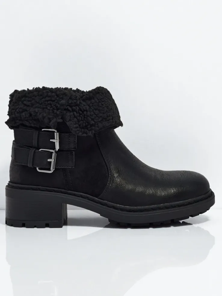 Botki damskie eko skórzane z kożuszkiem Kavira