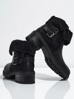 Botki damskie eko skórzane z kożuszkiem Kavira