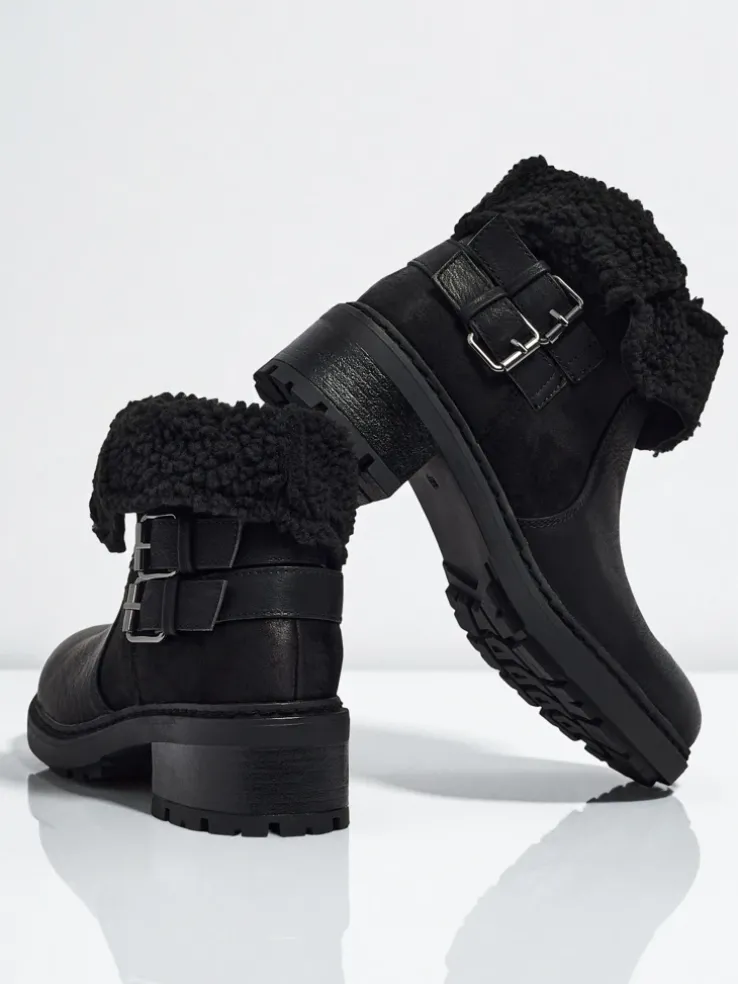 Botki damskie eko skórzane z kożuszkiem Kavira