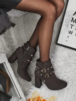 Botki damskie eko zamszowe z dżetami Selva