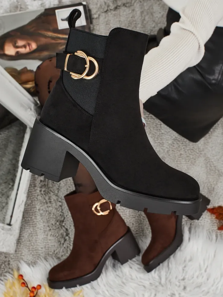 Botki damskie eko zamszowe na słupku Solenya