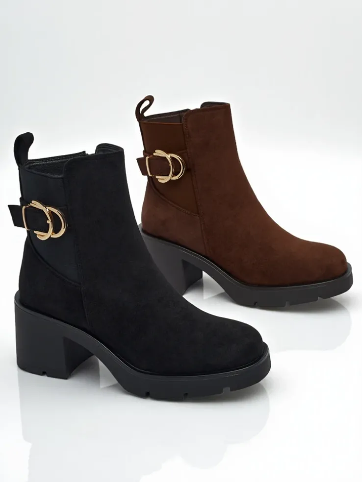 Botki damskie eko zamszowe na słupku Solenya