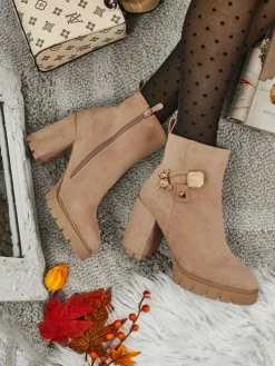 Botki damskie eko zamszowe na słupku Bearr