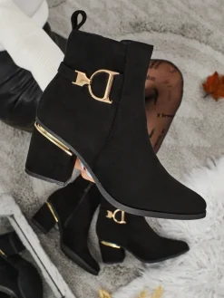 Botki damskie eko zamszowe na słupku Calyssa