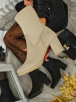 Botki damskie eko zamszowe na słupku ze wstawką a'la skarpeta LumenThorn