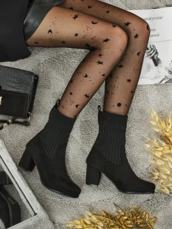 Botki damskie eko zamszowe na słupku ze wstawką a'la skarpeta LumenThorn