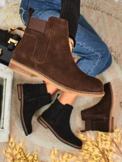 Botki damskie z naturalnego zamszu Cuoio Elegante