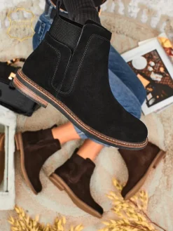 Botki damskie z naturalnego zamszu Cuoio Elegante