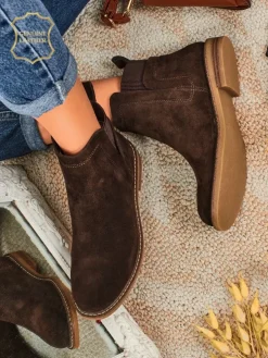 Botki damskie z naturalnego zamszu Cuoio Elegante