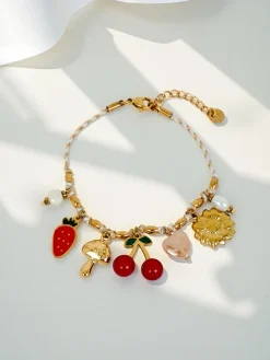 Bransoletka Ariadna Cherry– kolorowe charmsy i złociste detale