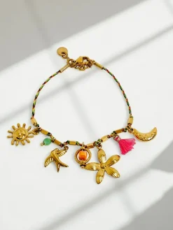 Bransoletka Callisto z zawieszkami z motywem słońca, ptaka i kwiatu