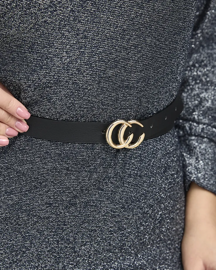 Błyszcząca granatowa sukienka midi - Odzież