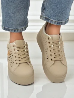 Cleo Ecru Platino – beżowe sneakersy na platformie Royalfashion skóra eko