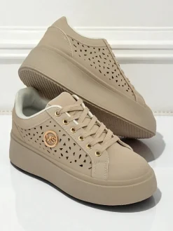 Cleo Ecru Platino – beżowe sneakersy na platformie Royalfashion skóra eko