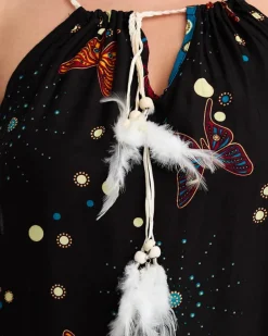 Czarna damska letnia sukienka w motylki - Odzież