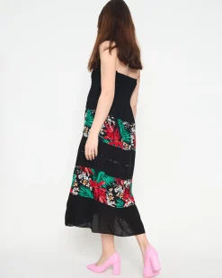 Czarna damska sukienka midi w kwiaty PLUS SIZE - Odzież