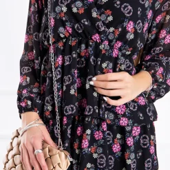 Czarna damska sukienka w kwiaty - Odzież