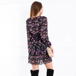 Czarna damska sukienka w kwiaty - Odzież