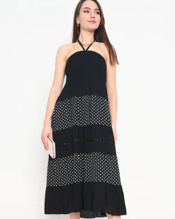 Czarna sukienka w groszki PLUS SIZE - Odzież