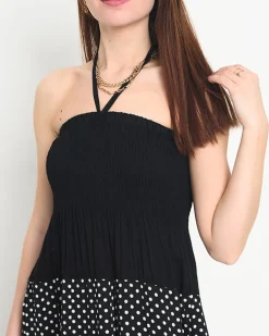 Czarna sukienka w groszki PLUS SIZE - Odzież