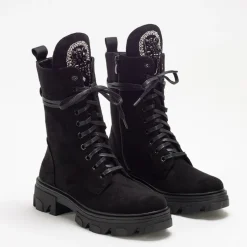 Czarne damskie botki workery eko-zamsz Moxo - Obuwie