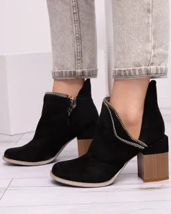 Czarne damskie ocieplane botki na słupku Mukis - Obuwie