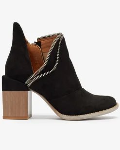 Czarne damskie ocieplane botki na słupku Mukis - Obuwie