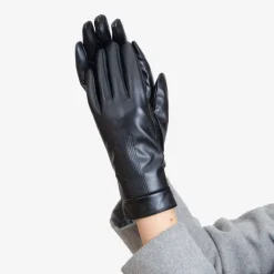 Czarne klasyczne damskie rękawiczki zdobione haftem - Akcesoria