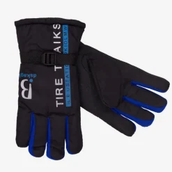 Czarne męskie ocieplane rękawice z napisami i kobaltowymi wstawkami - Akcesoria