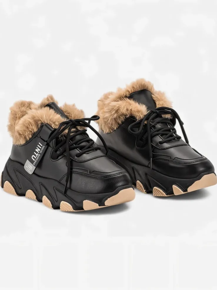 Czarne sportowe sneakersy damskie z futerkiem Nonua- Obuwie