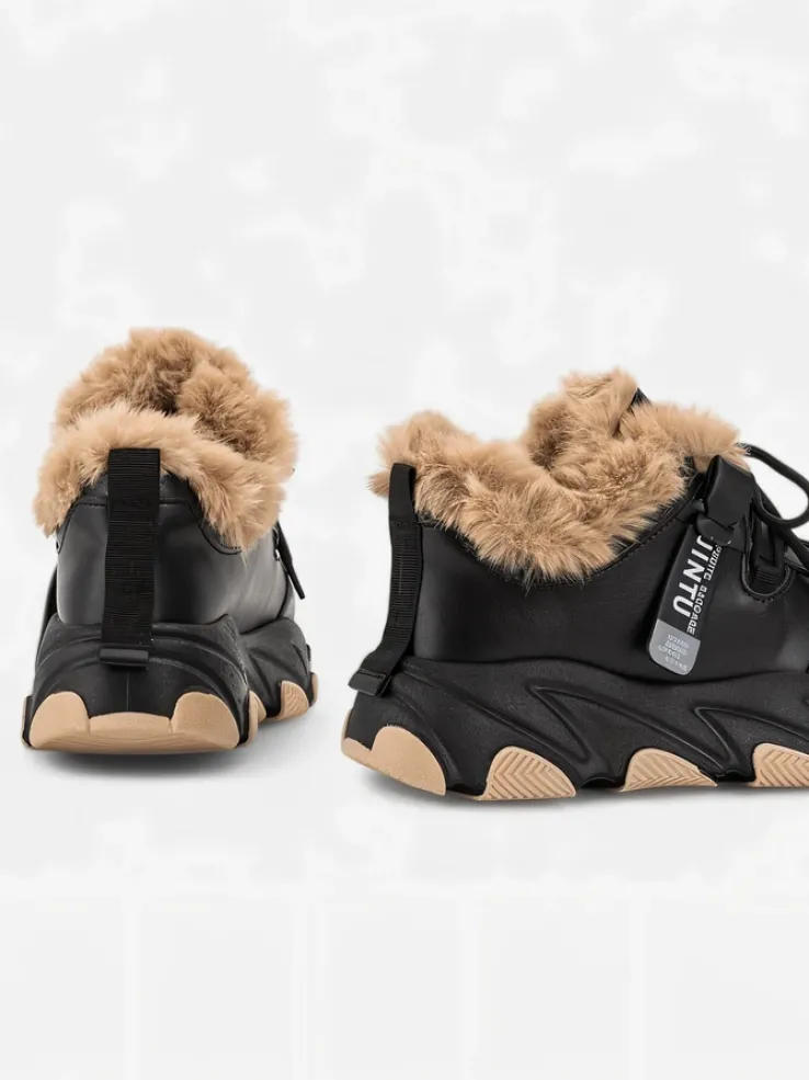 Czarne sportowe sneakersy damskie z futerkiem Nonua- Obuwie