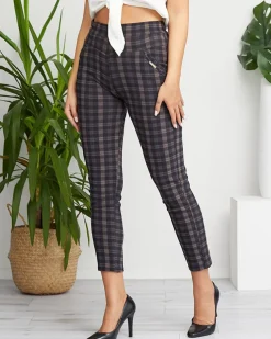Czarno-niebieskie damskie tregginsy w kratkę - Odzież