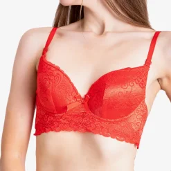 Czerwony usztywniany biustonosz z koronką - Bielizna