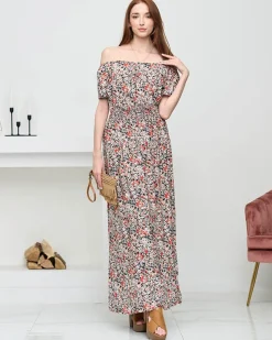 Damska czarna wzorzysta sukienka maxi- Odzież