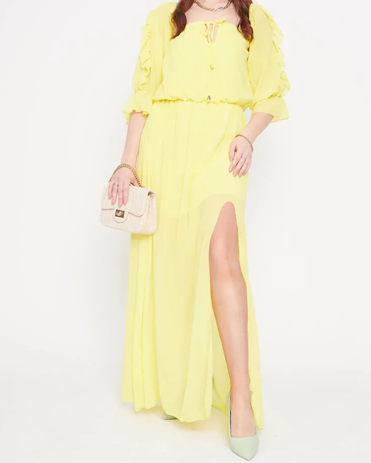 Damska żółta sukienka maxi hiszpanka - Odzież