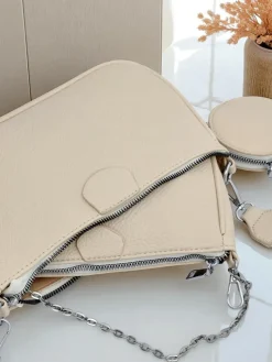 Damska torebka skórzana Perseida Multi Beige z łańcuszkiem i saszetką