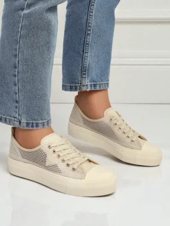 Damskie beżowe tenisówki Callista Mesh – płaski obcas, kolekcja Lato Jesień