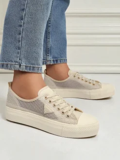 Damskie beżowe tenisówki Callista Mesh – płaski obcas, kolekcja Lato Jesień