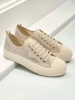 Damskie beżowe tenisówki Callista Mesh – płaski obcas, kolekcja Lato Jesień