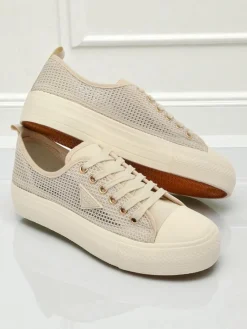 Damskie beżowe tenisówki Callista Mesh – płaski obcas, kolekcja Lato Jesień