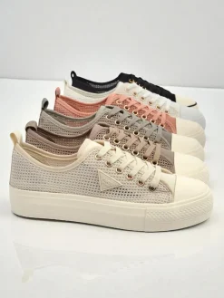 Damskie beżowe tenisówki Callista Mesh – płaski obcas, kolekcja Lato Jesień