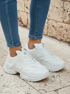 Damskie białe sneakersy Arete z eko skóry, płaski obcas, wiosenna kolekcja